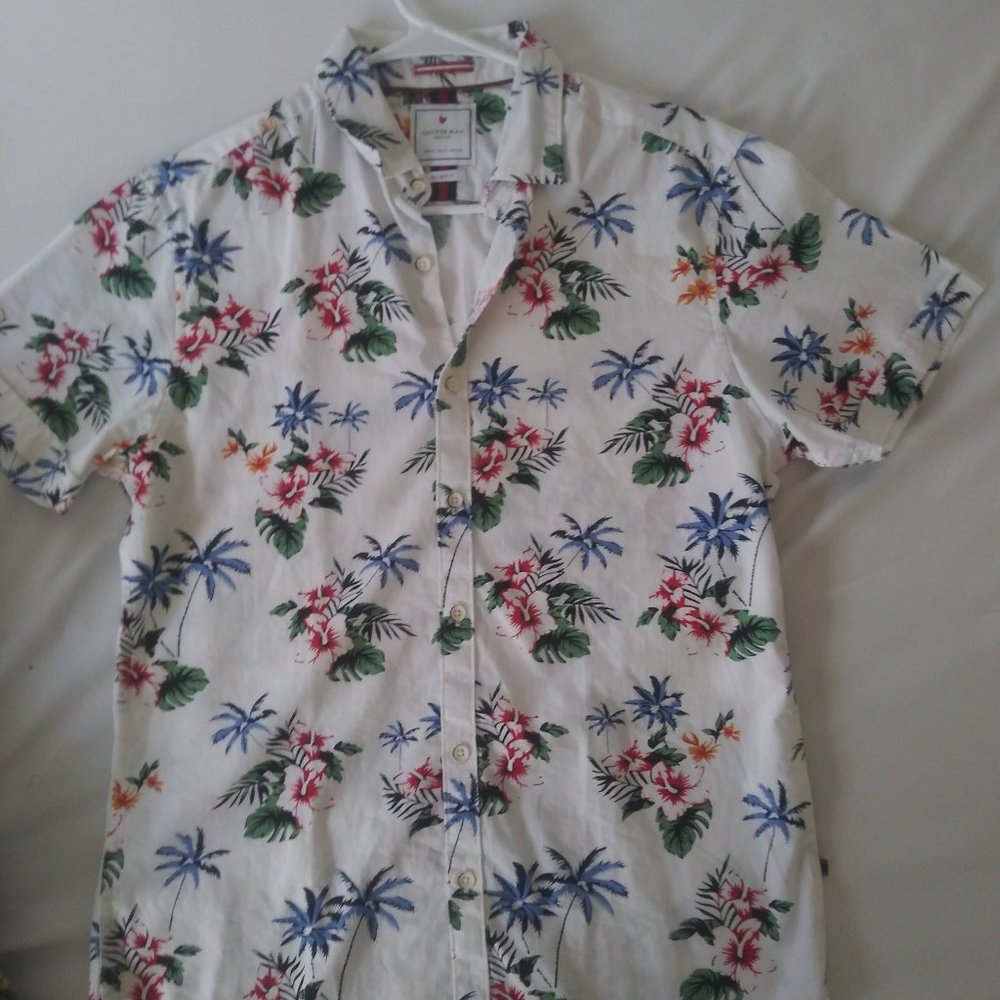 Men floral shirt short sleeve slim fit size S